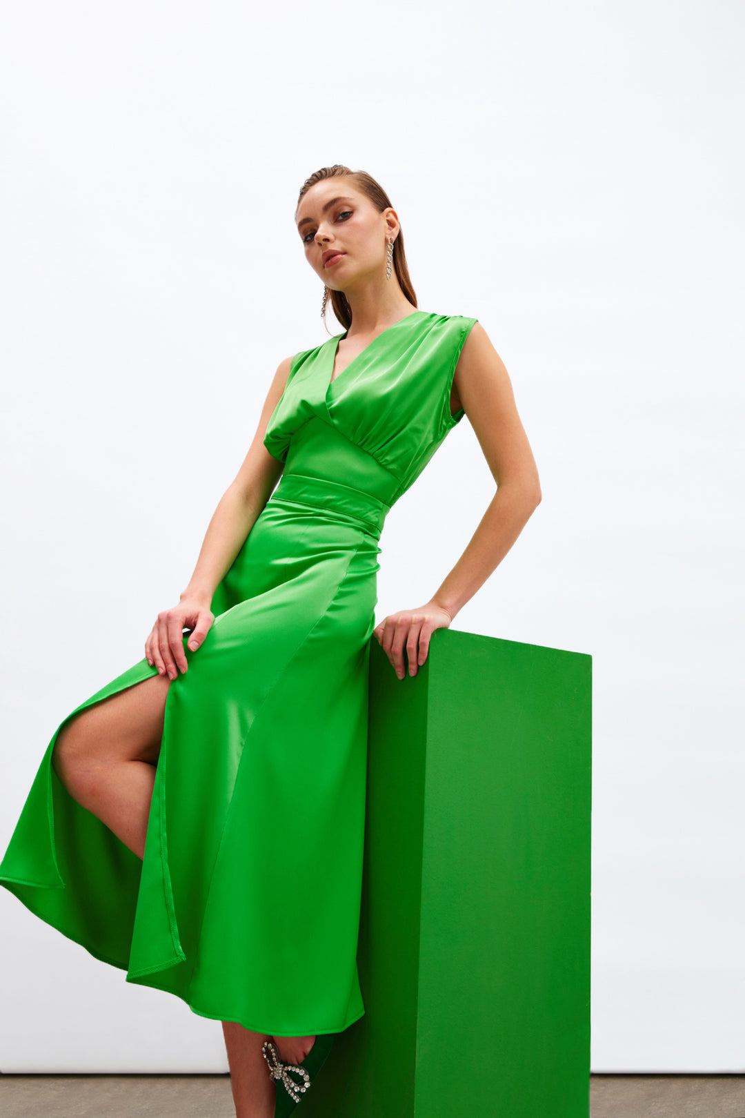 Sateen Jupe en satin fendue - Vert
