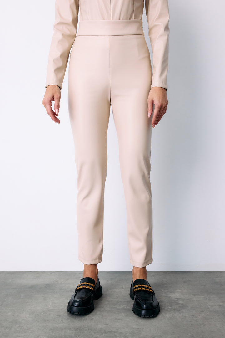 Sateen Pantalon en cuir taille haute - Pierre