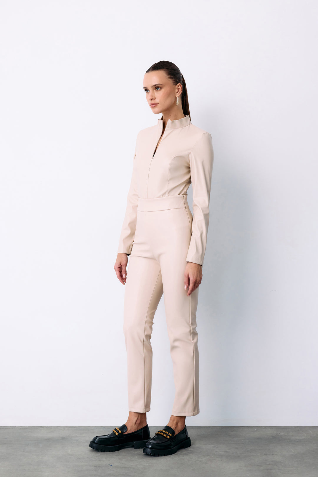 Sateen Pantalon en cuir taille haute - Pierre