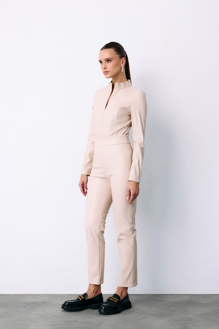 Sateen Pantalon en cuir taille haute - Pierre