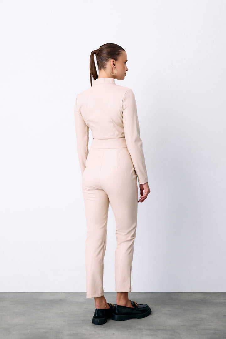 Sateen Pantalon en cuir taille haute - Pierre