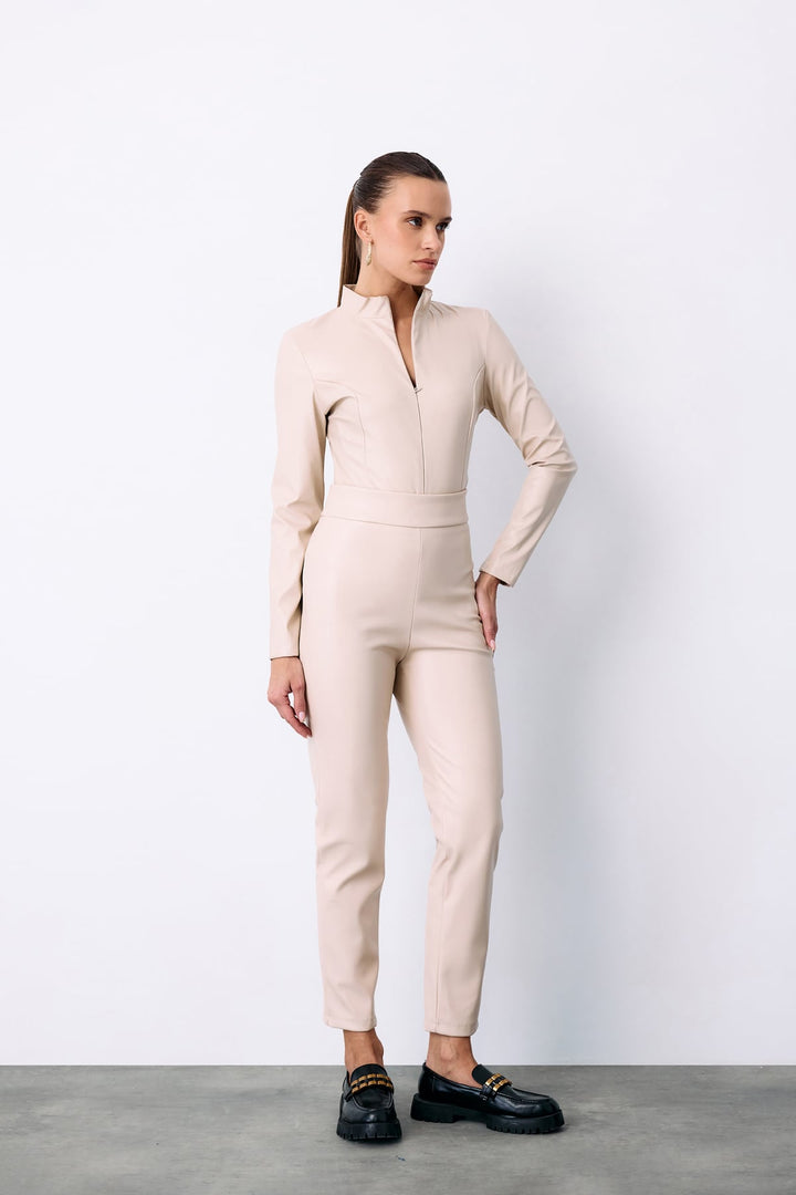 Sateen Pantalon en cuir taille haute - Pierre