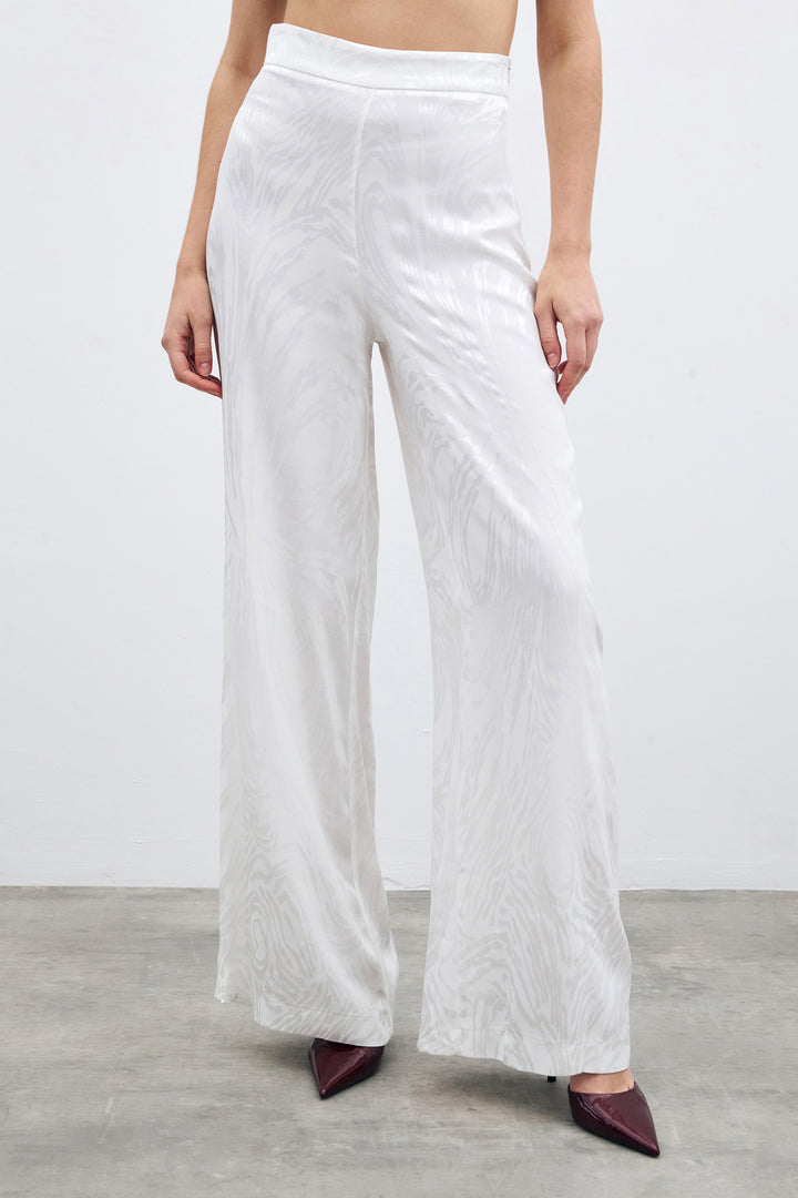 Sateen Pantalon à taille haute à motifs - Écru