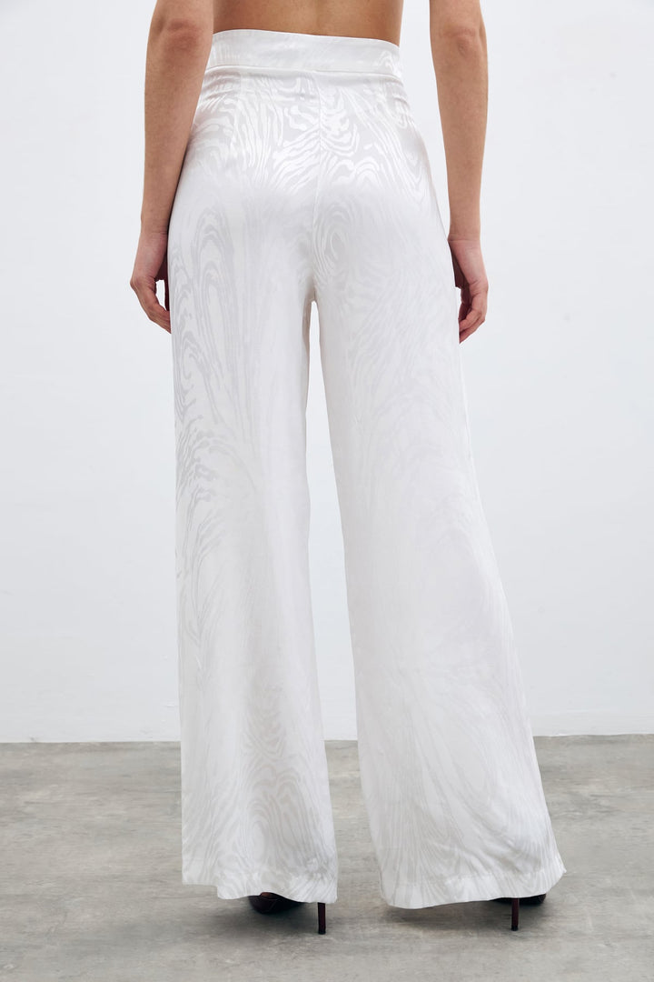 Sateen Pantalon à taille haute à motifs - Écru