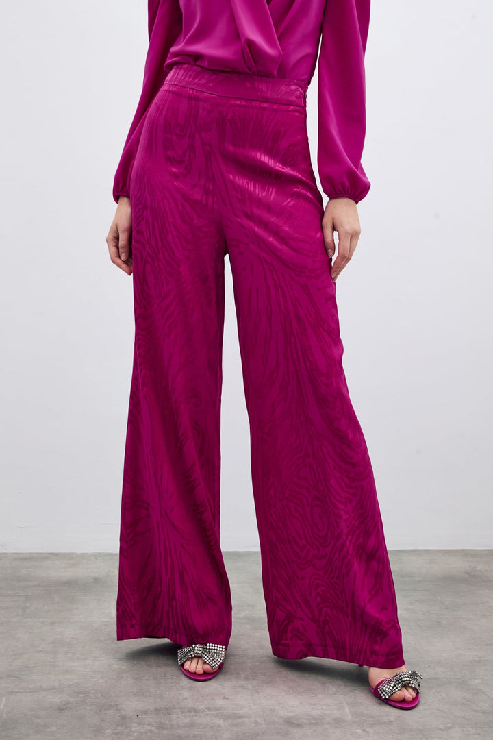 Sateen Pantalon Taille Haute à Motifs - Fuchsia