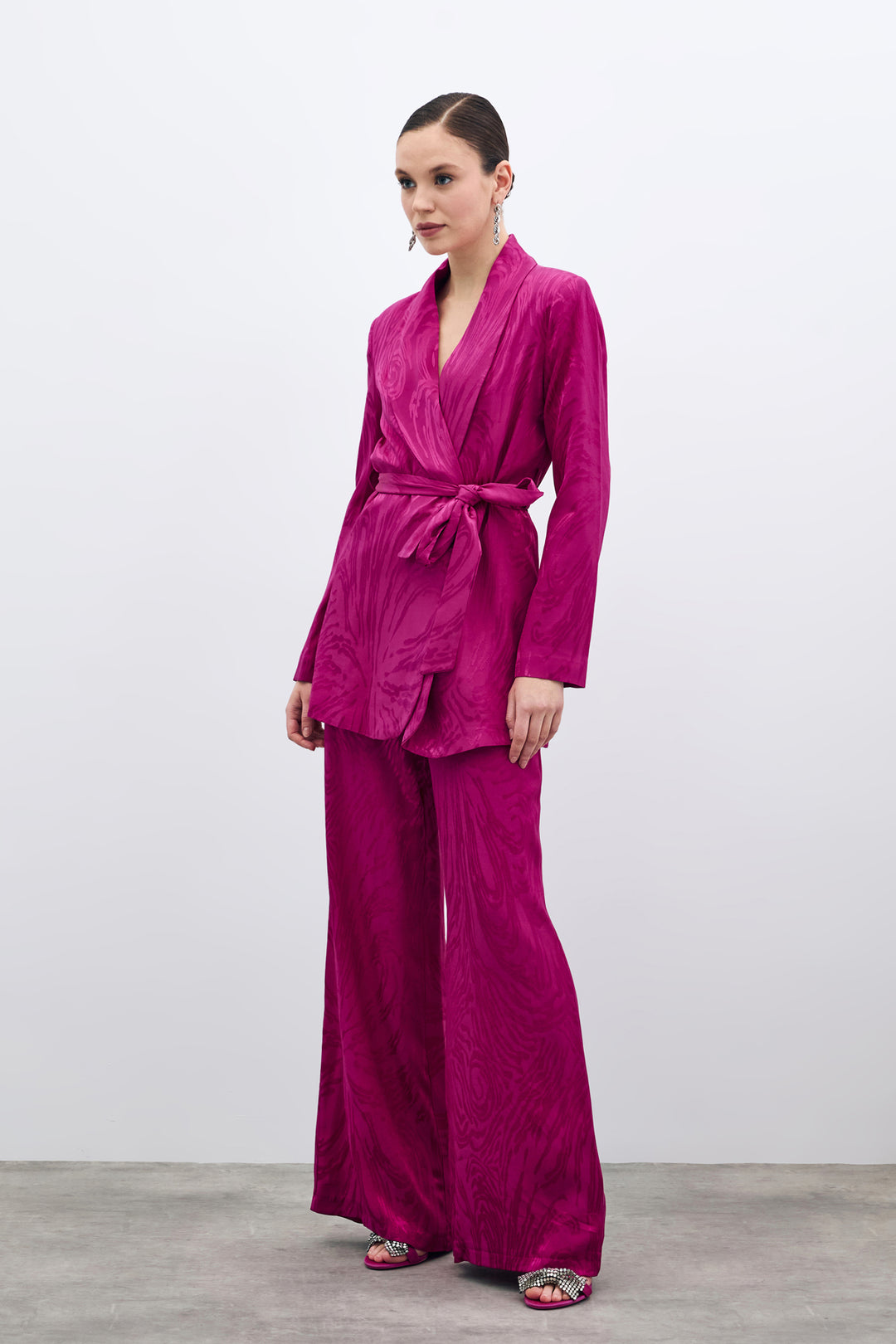 Sateen Pantalon Taille Haute à Motifs - Fuchsia