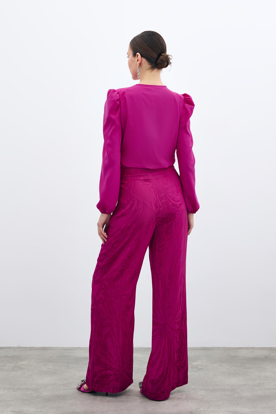 Sateen Pantalon Taille Haute à Motifs - Fuchsia