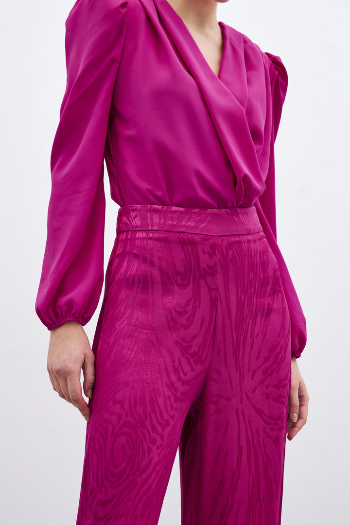 Sateen Pantalon Taille Haute à Motifs - Fuchsia