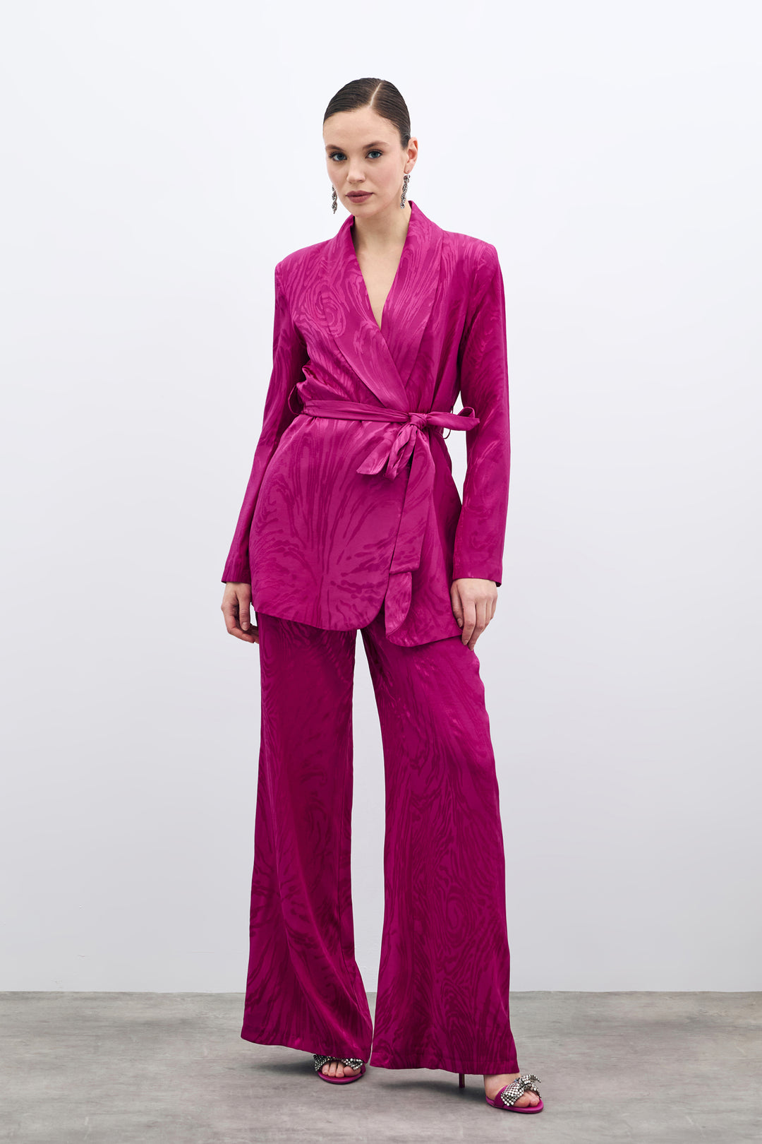 Sateen Pantalon Taille Haute à Motifs - Fuchsia