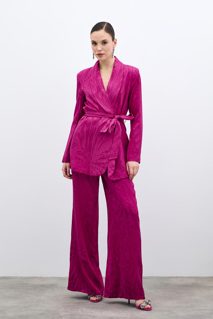 Sateen Pantalon Taille Haute à Motifs - Fuchsia