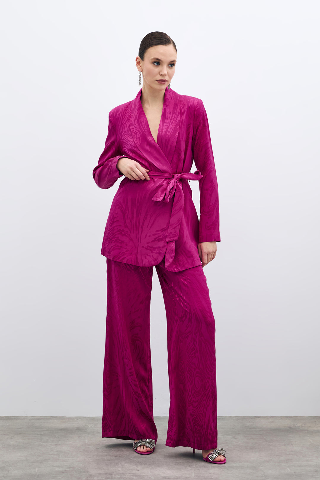 Sateen Pantalon Taille Haute à Motifs - Fuchsia