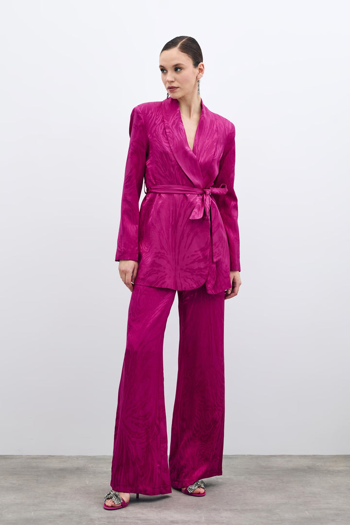 Sateen Pantalon Taille Haute à Motifs - Fuchsia