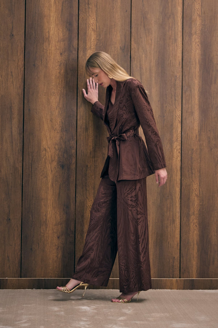 Sateen Pantalon taille haute à motifs - Marron