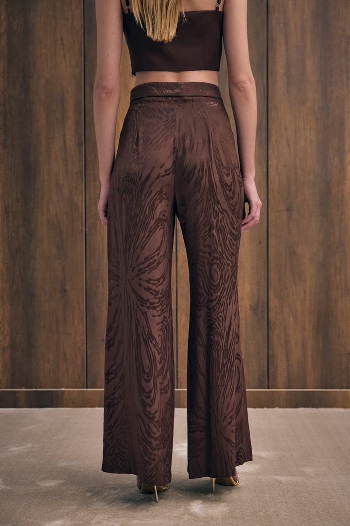 Sateen Pantalon taille haute à motifs - Marron