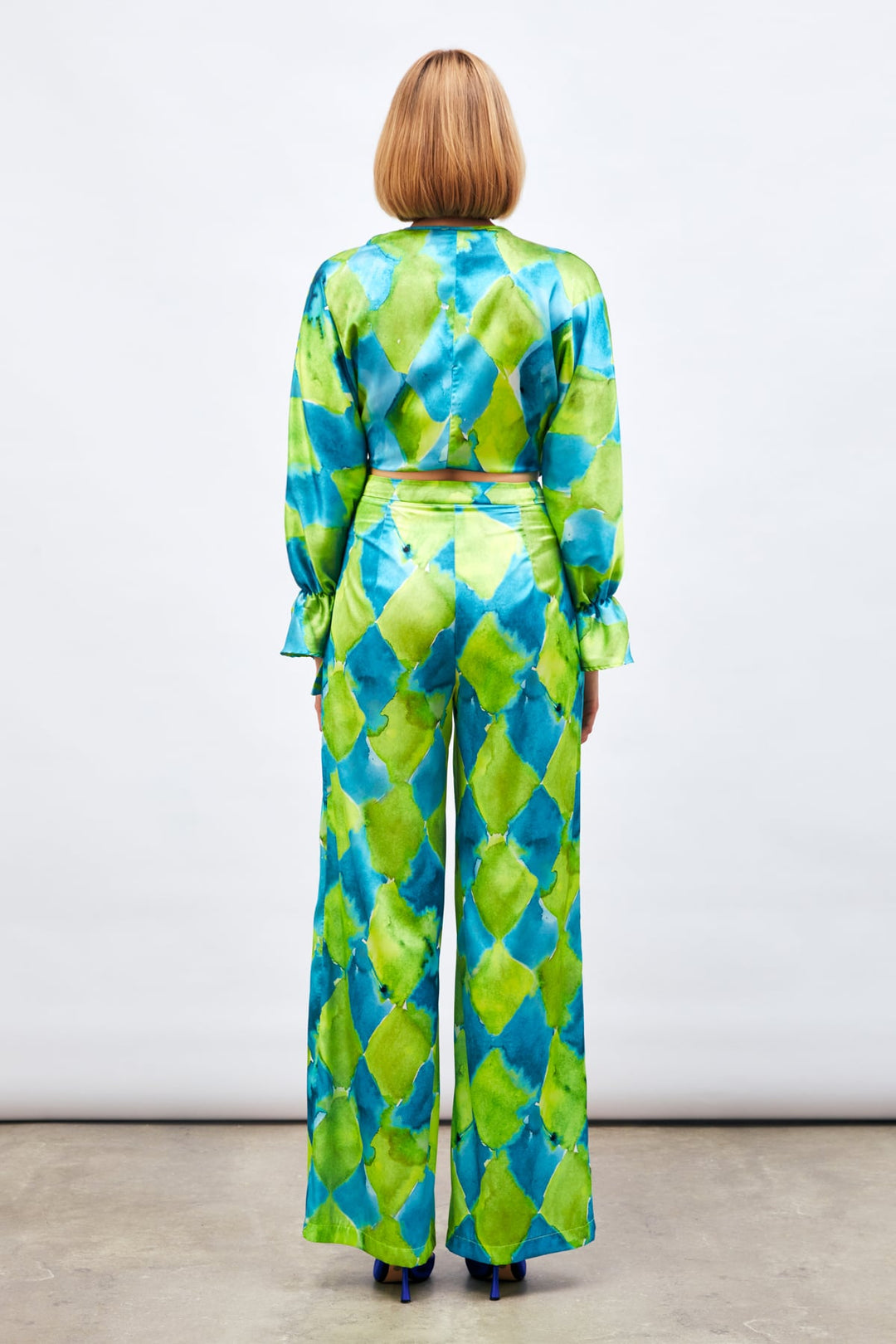 Sateen Pantalon Taille Haute Imprimé - Bleu