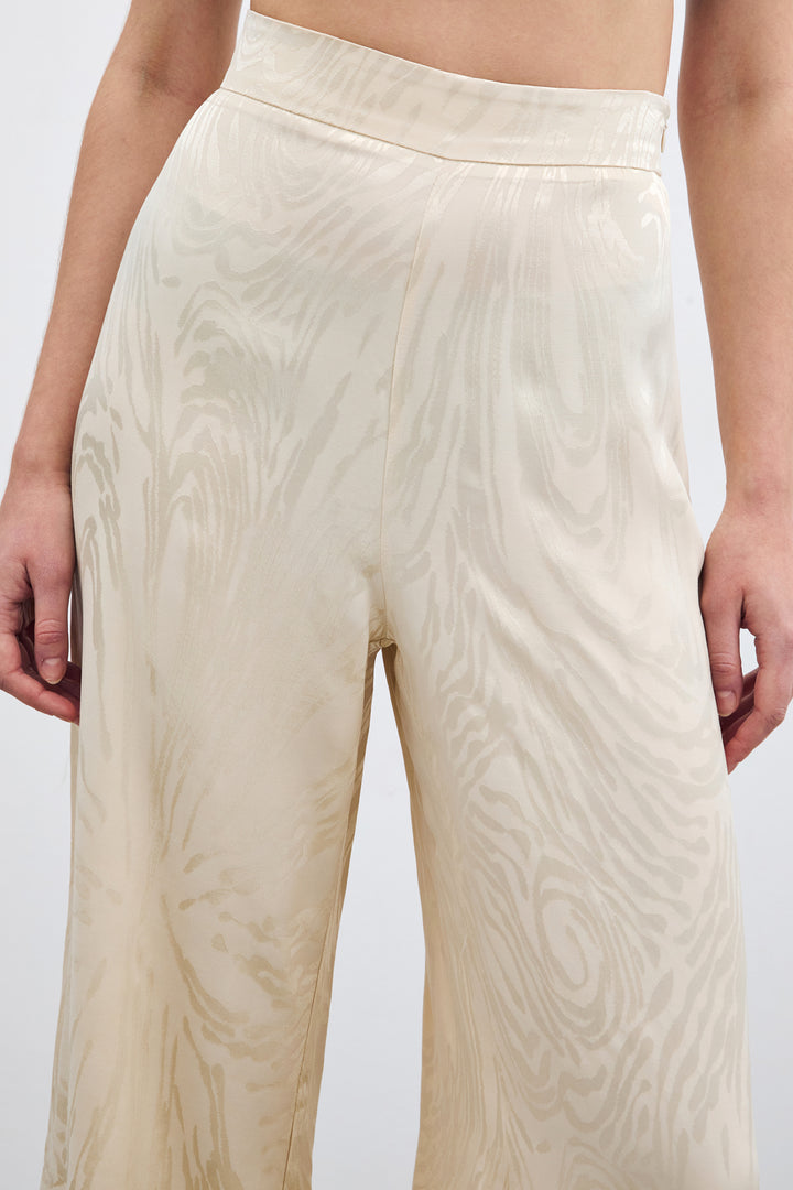 Sateen Pantalon Taille Haute à Motifs - Pierre