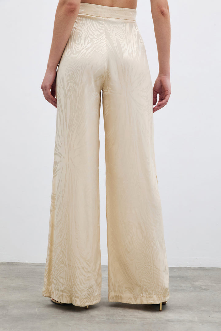 Sateen Pantalon Taille Haute à Motifs - Pierre