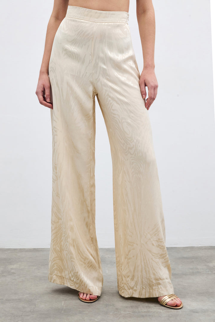 Sateen Pantalon Taille Haute à Motifs - Pierre