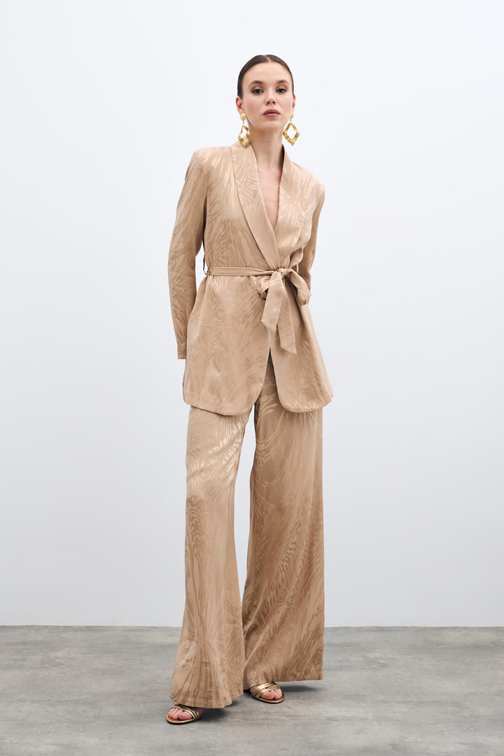 Sateen Pantalon Taille Haute à Motifs - Vison