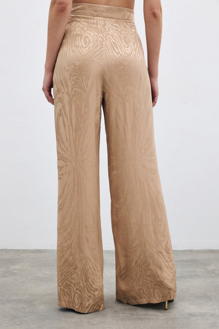 Sateen Pantalon Taille Haute à Motifs - Vison