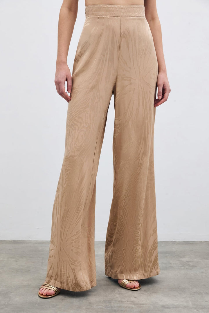 Sateen Pantalon Taille Haute à Motifs - Vison