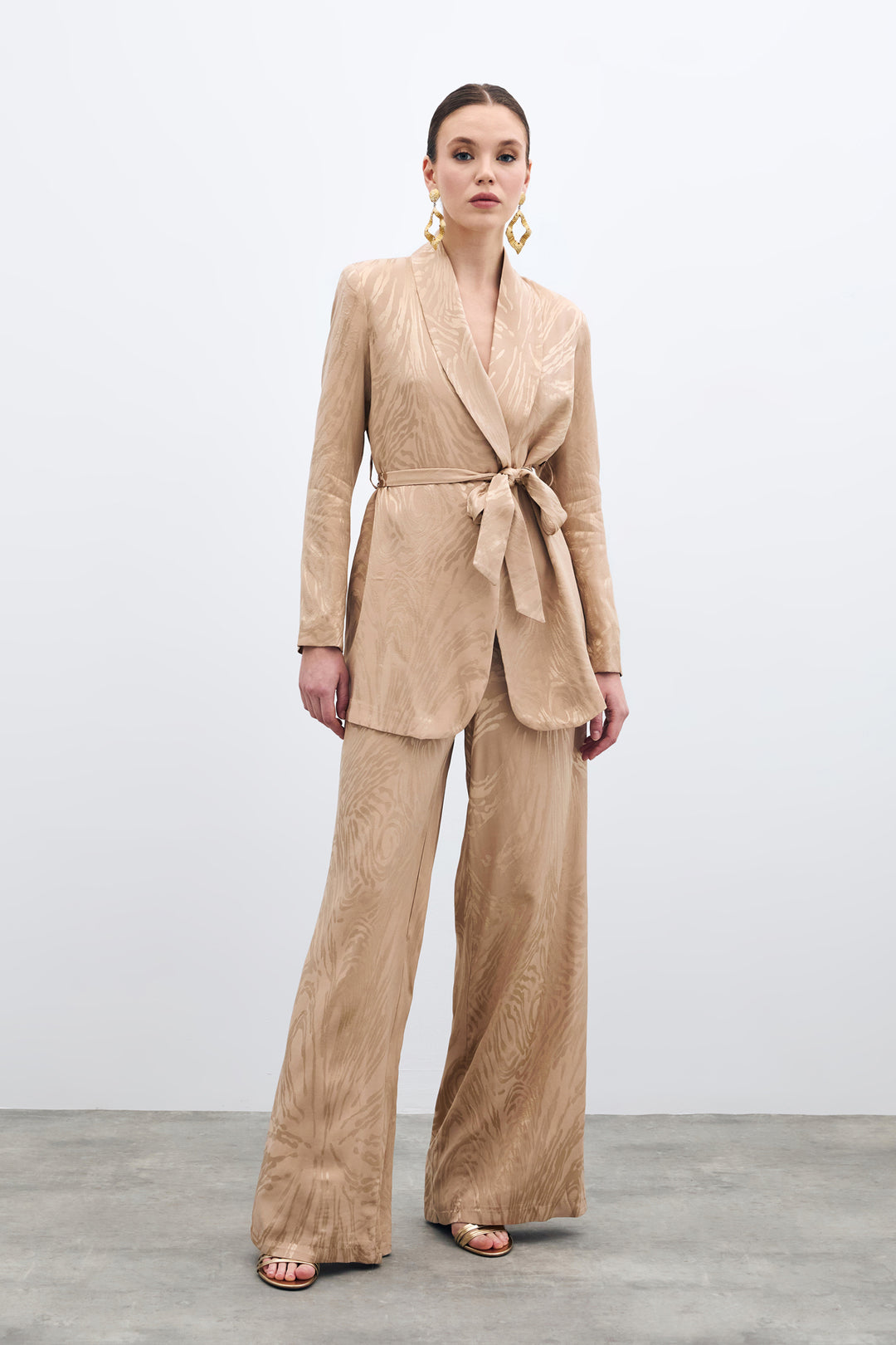 Sateen Pantalon Taille Haute à Motifs - Vison