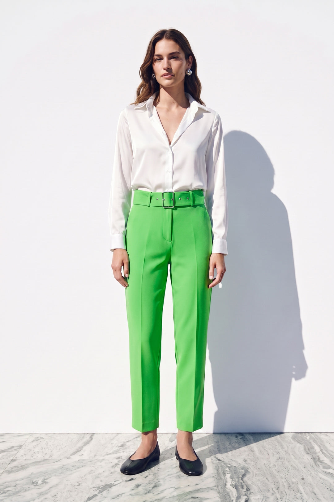 Sateen Pantalon Taille Haute à Ceinture - Clair Vert