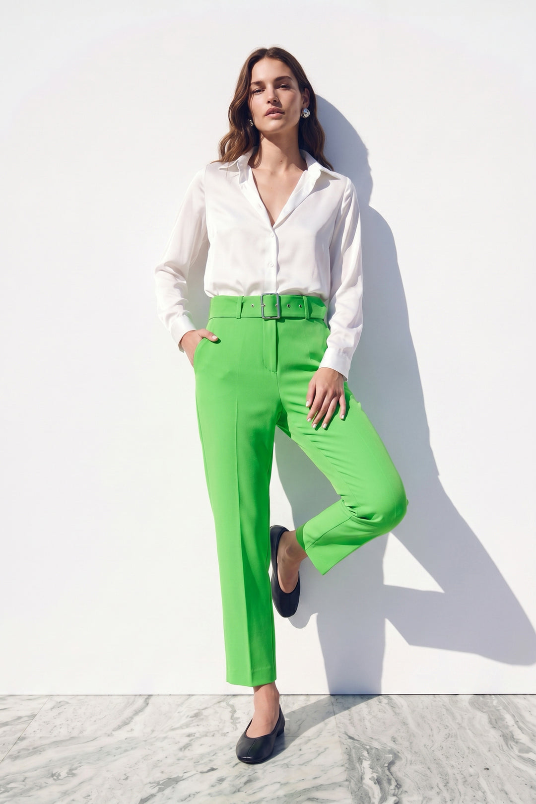 Sateen Pantalon Taille Haute à Ceinture - Clair Vert
