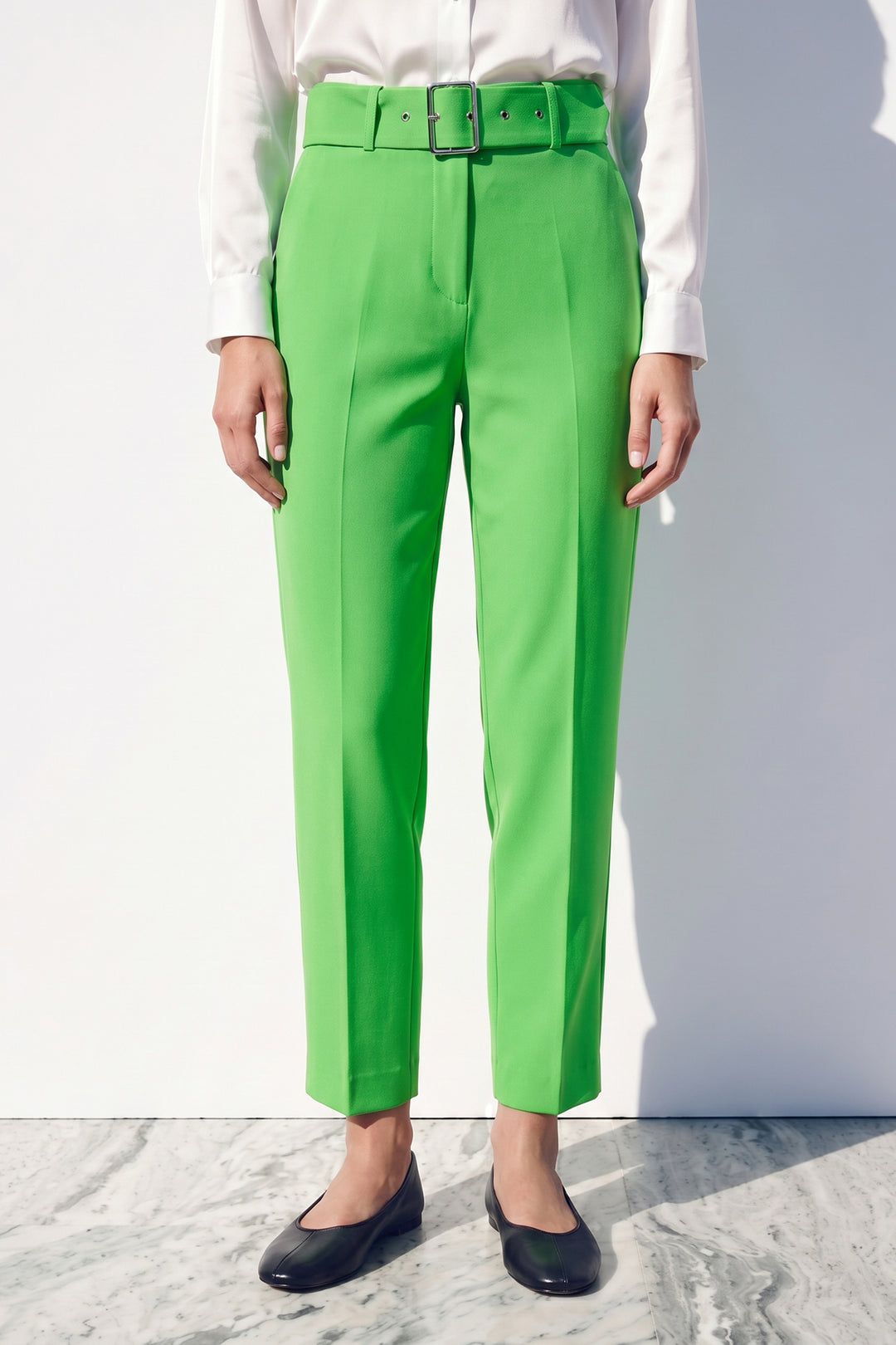 Sateen Pantalon Taille Haute à Ceinture - Clair Vert