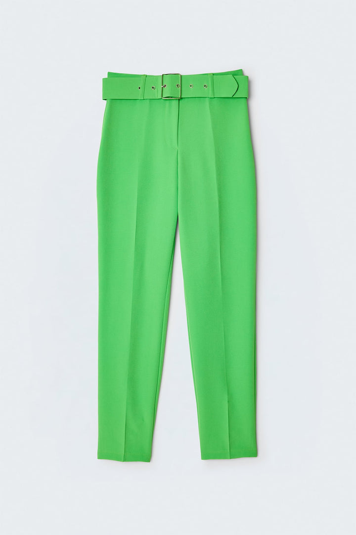 Sateen Pantalon Taille Haute à Ceinture - Clair Vert