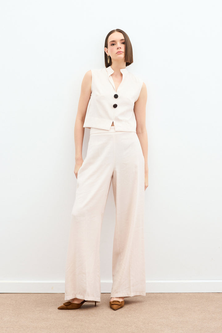 Sateen Pantalon en lin taille haute - Pierre