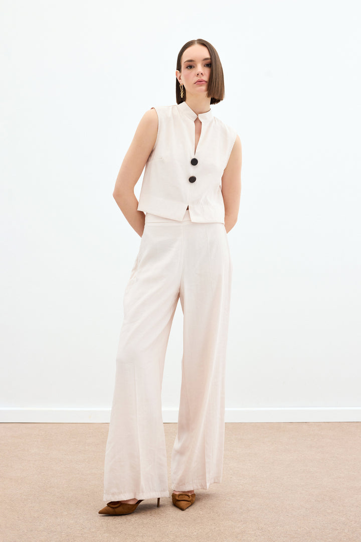 Sateen Pantalon en lin taille haute - Pierre