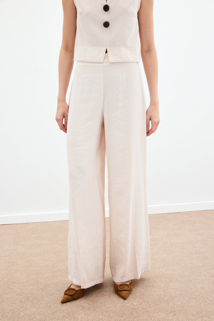 Sateen Pantalon en lin taille haute - Pierre
