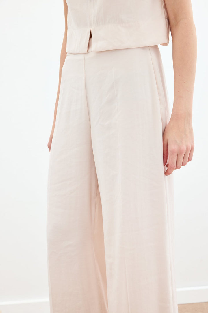 Sateen Pantalon en lin taille haute - Pierre
