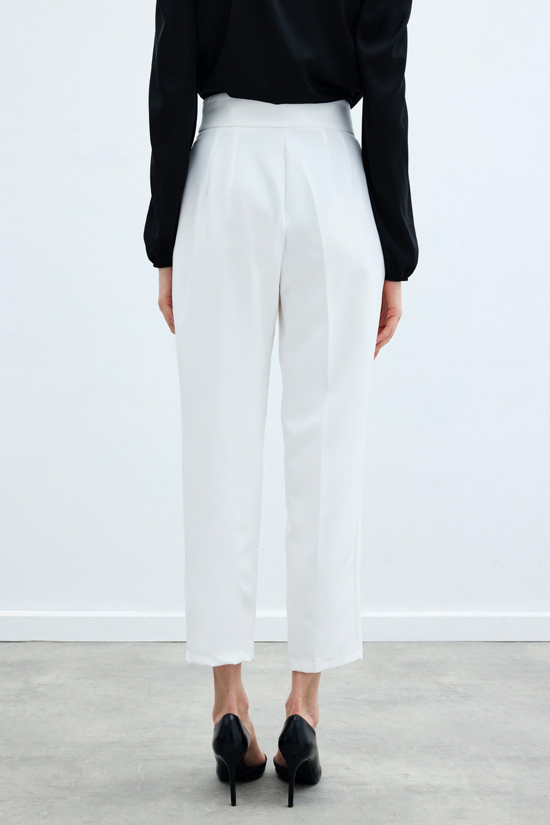 Sateen Pantalon Classique Taille Haute - Écru
