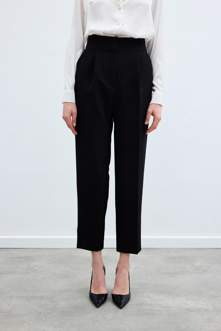 Sateen Pantalon Classique Taille Haute - Noir