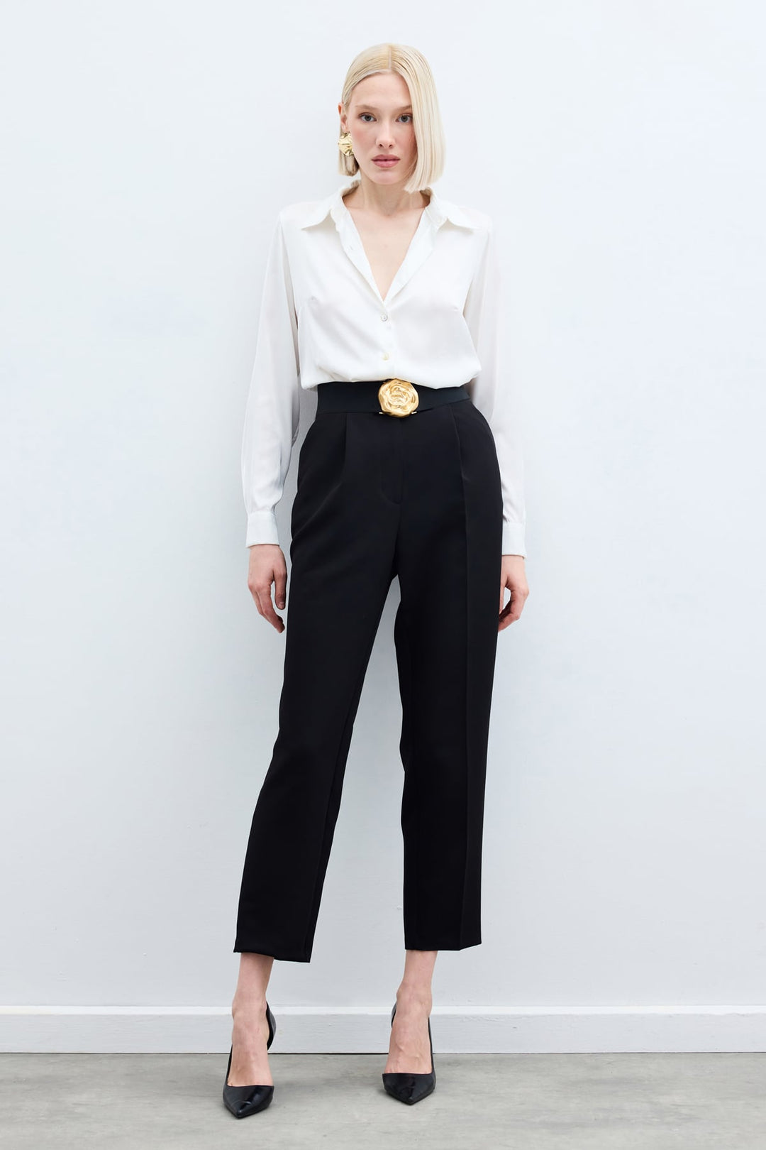 Sateen Pantalon Classique Taille Haute - Noir