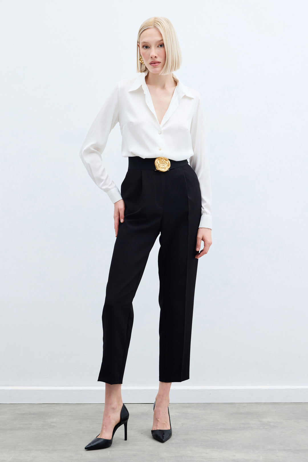 Sateen Pantalon Classique Taille Haute - Noir