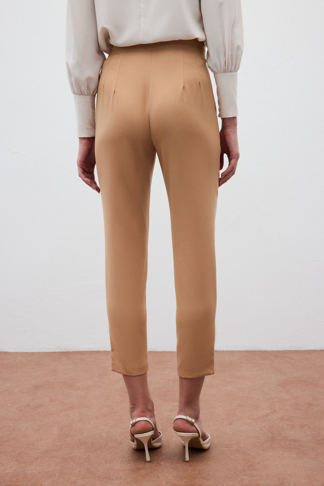 Sateen Pantalon taille haute - camel