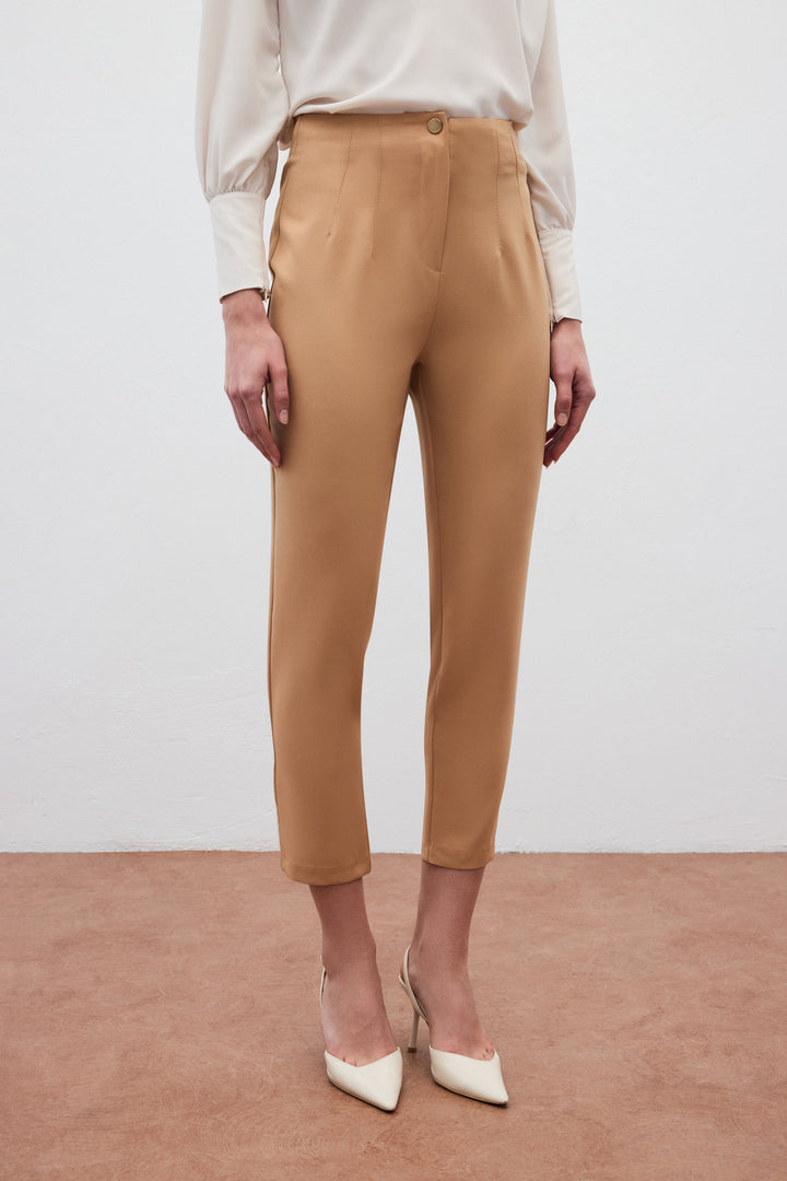 Sateen Pantalon taille haute - camel