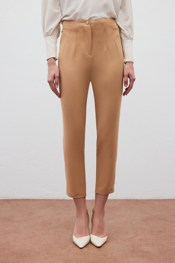Sateen Pantalon taille haute - camel