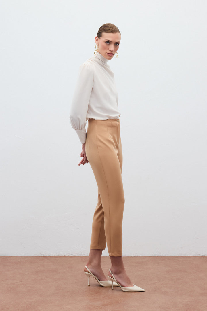 Sateen Pantalon taille haute - camel