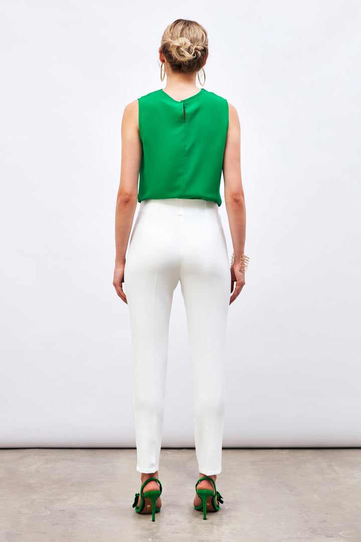 Sateen Pantalon taille haute à plis - Écru