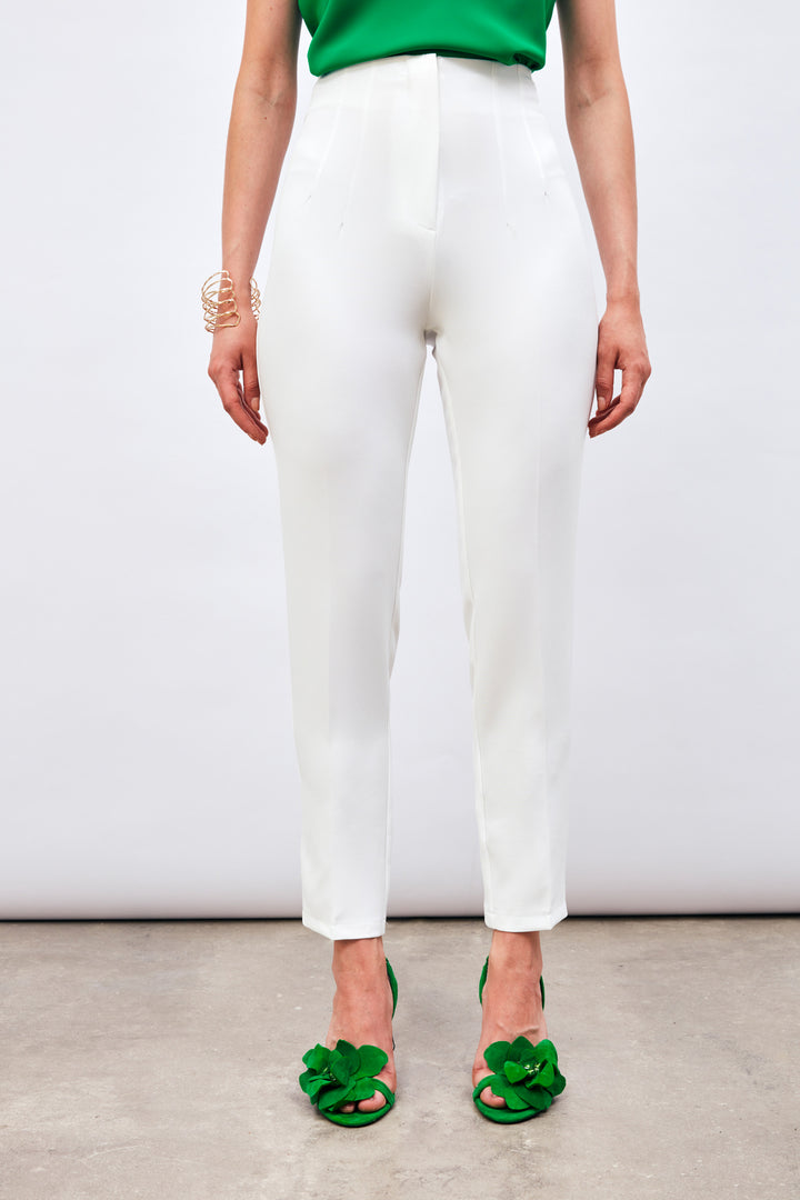 Sateen Pantalon taille haute à plis - Écru