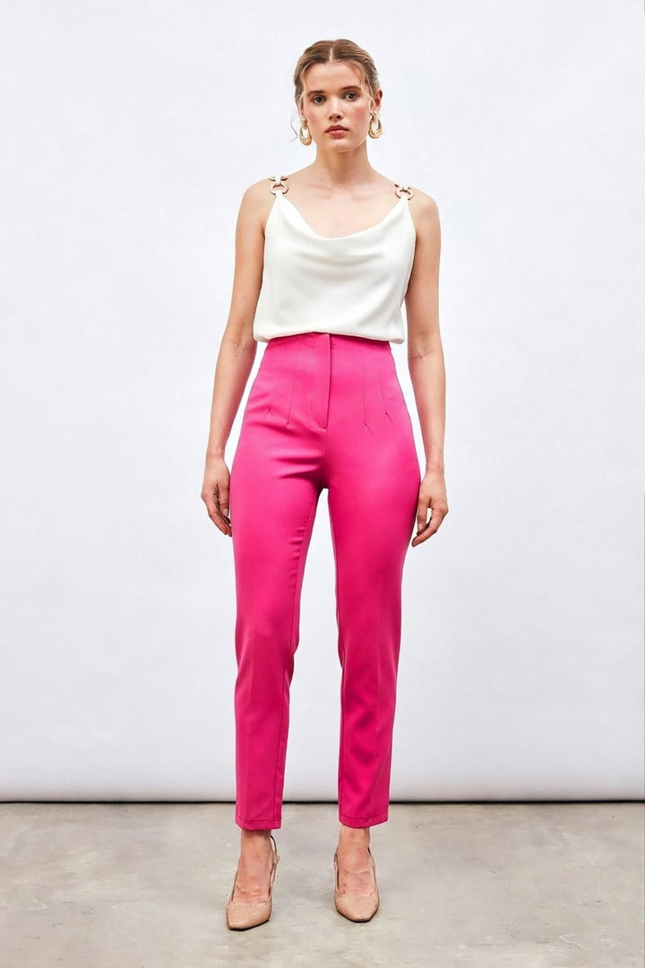 Sateen Pantalon taille haute avec plis - Fuchsia