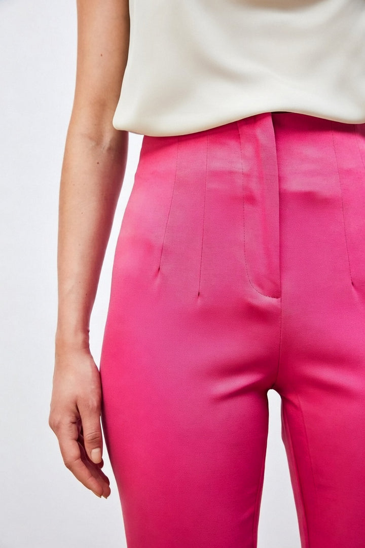 Sateen Pantalon taille haute avec plis - Fuchsia