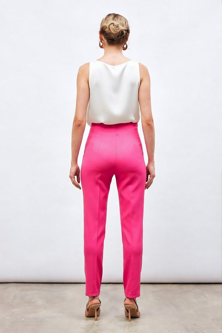 Sateen Pantalon taille haute avec plis - Fuchsia