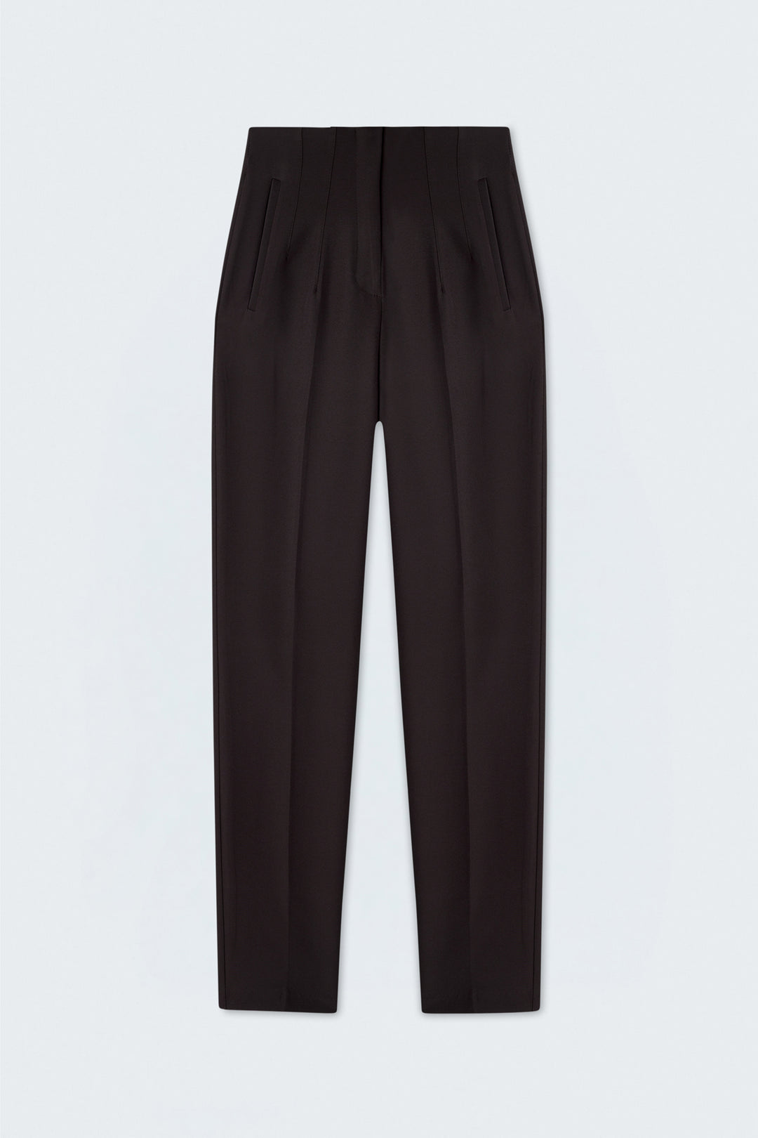 Sateen Pantalon taille haute à plis - Marron