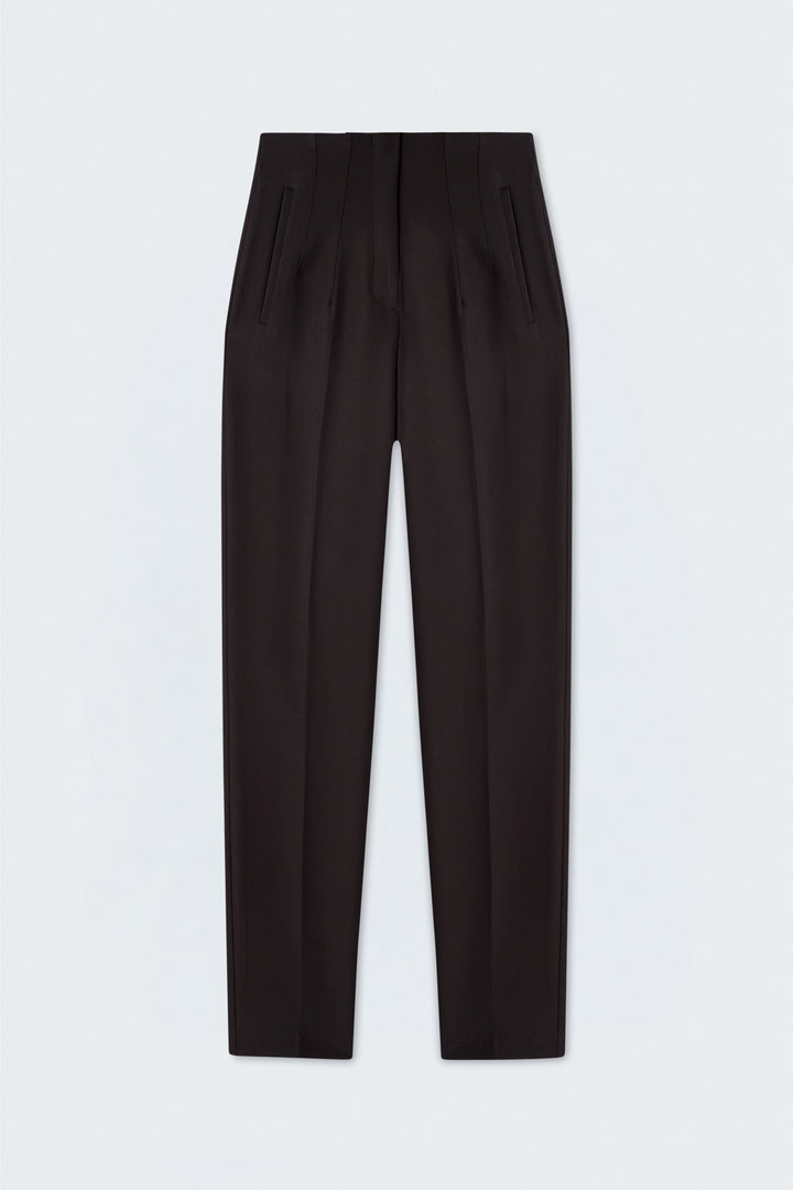 Sateen Pantalon taille haute à plis - Marron