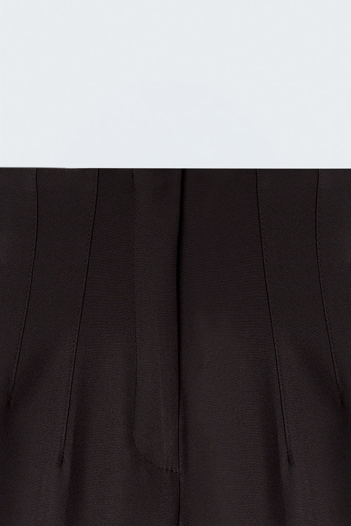 Sateen Pantalon taille haute à plis - Marron